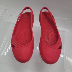 Crocs Red Sling Back Flats Slip On Sandals Casual Shoes Women Size 8 M Slides